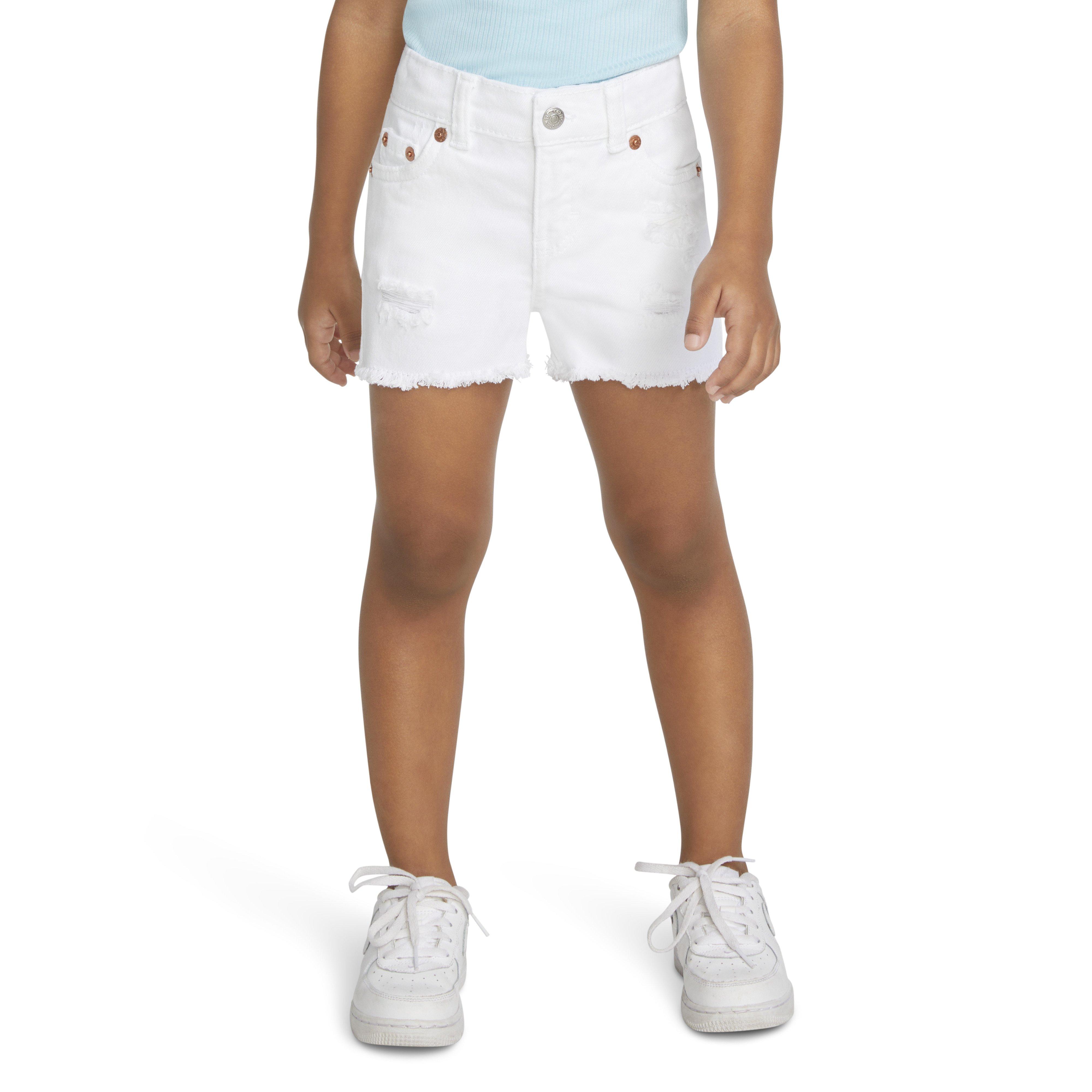 Levi's Toddler Girls' Girlfriend Fit Wash Distressed Denim Shorty Shorts - White - WHITE